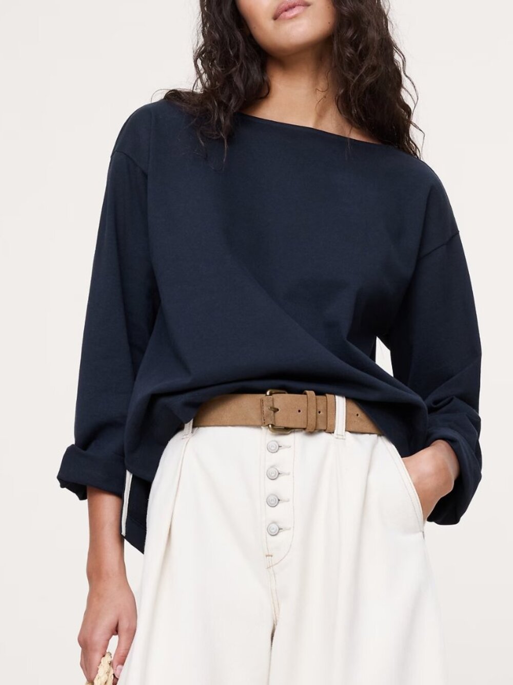 NWT! Banana Republic Navy Blue Relaxed Cotton Knit Boatneck Mariner Top M